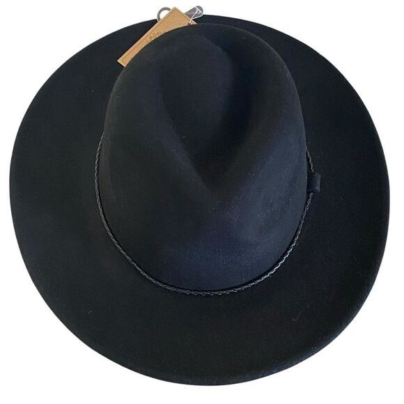 Black Wide Brim Braided Faux Leather Band Fedora Hat NWT main image 8